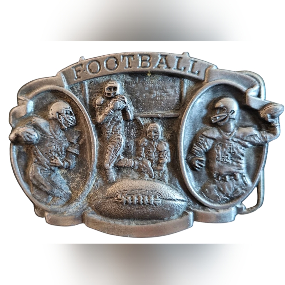 Bergamot - 1983 Vintage Pewter Silver Football Belt Buckle America's #1 Sport